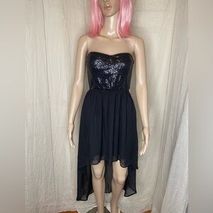 A’gaci black strapless sparkle high low dip hem dress szS